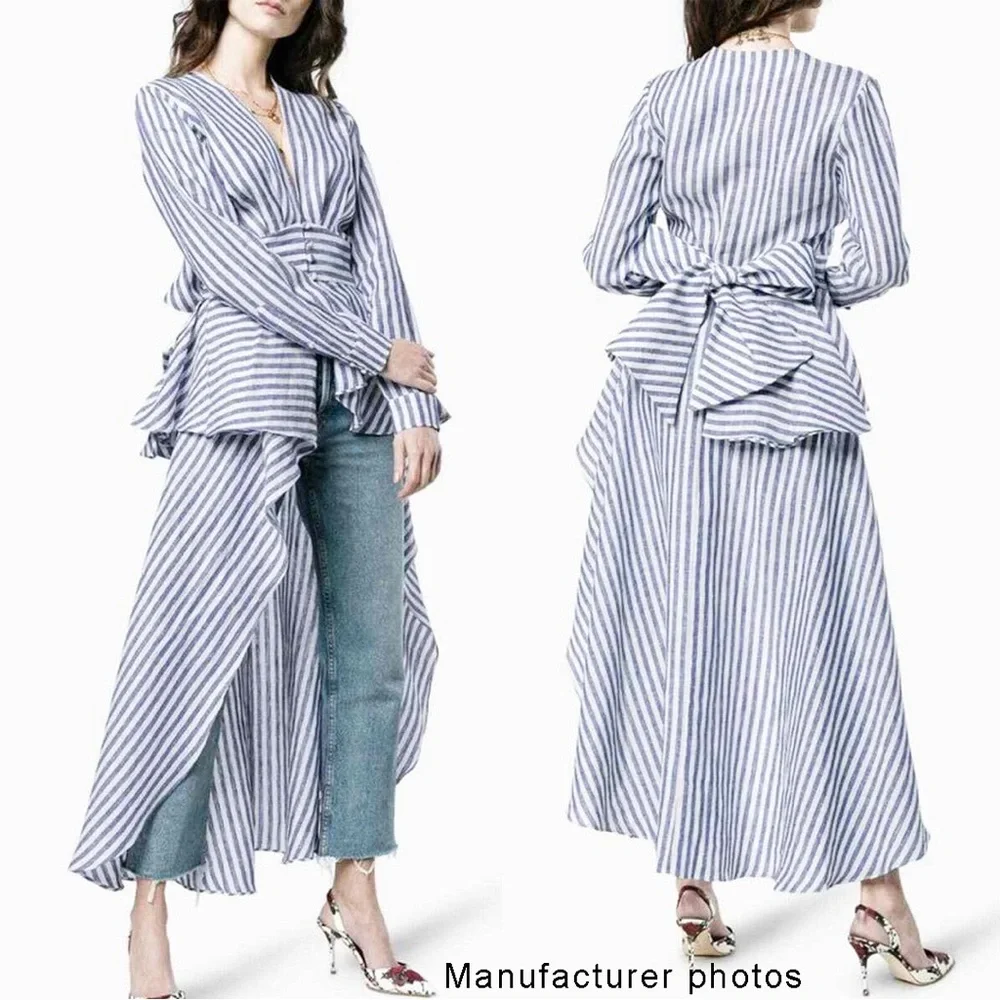 Johanna Ortiz Rio Grande Linen Striped High-Low Blouse 4 - Picture 11 of 11